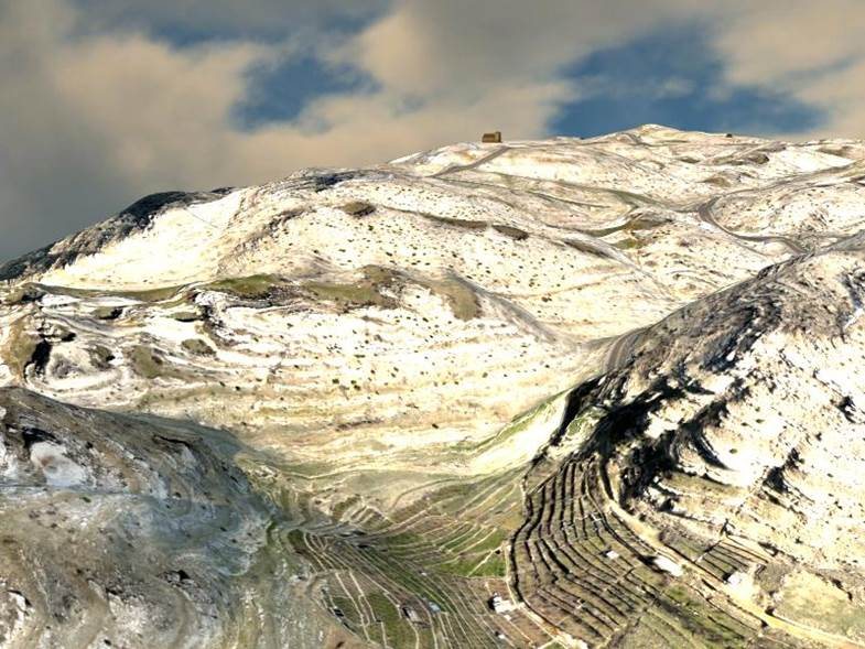 Aerial view of mountainous terrain